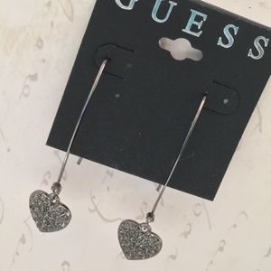 GUESS Black Crystal Pave Heart Drop Earrings